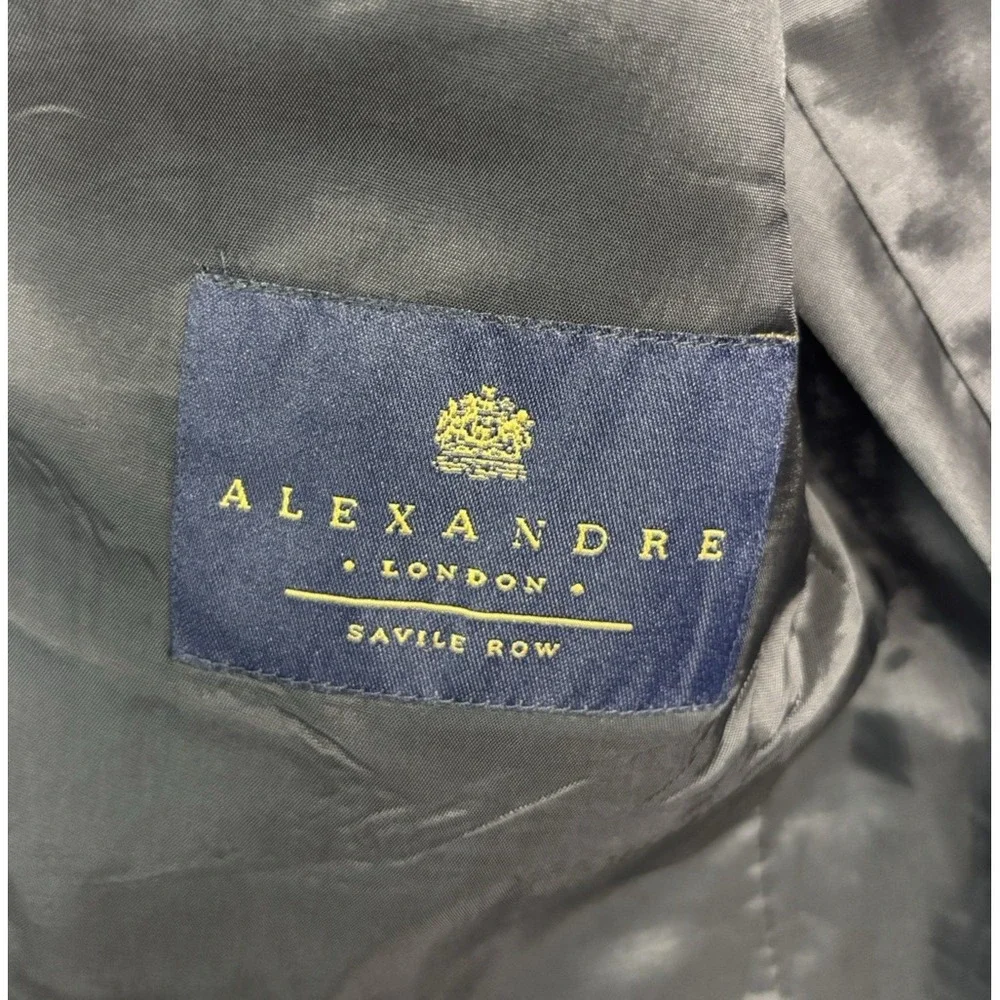 Alexandre London Savile Row 42L 34x32 Black Stripe 2pc‎ Pant Suit Wool Pleated